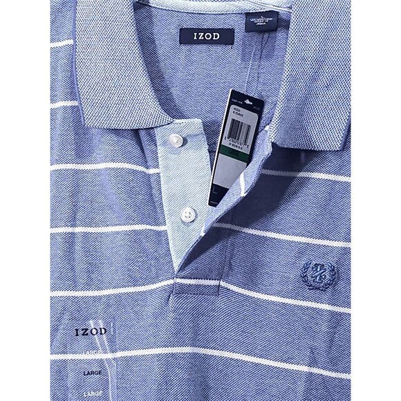 Izod Blue Striped Men's Polo Shirt Large New With Tags - Picture 3 of 9